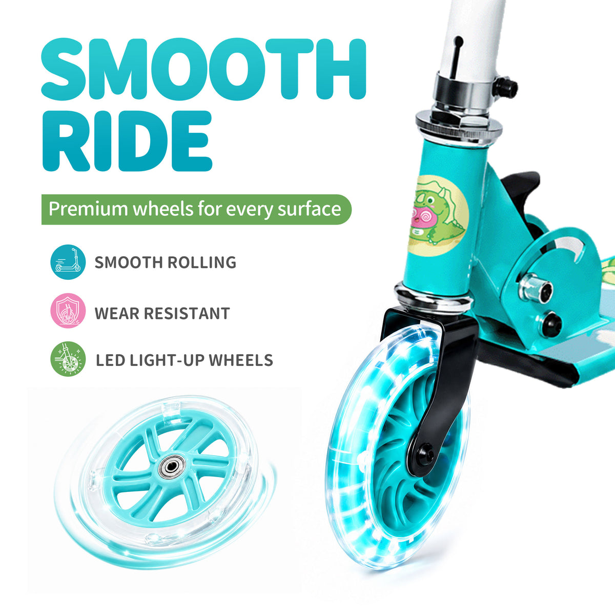 Dino Themed Kick Scooter with LED Wheels - Poe